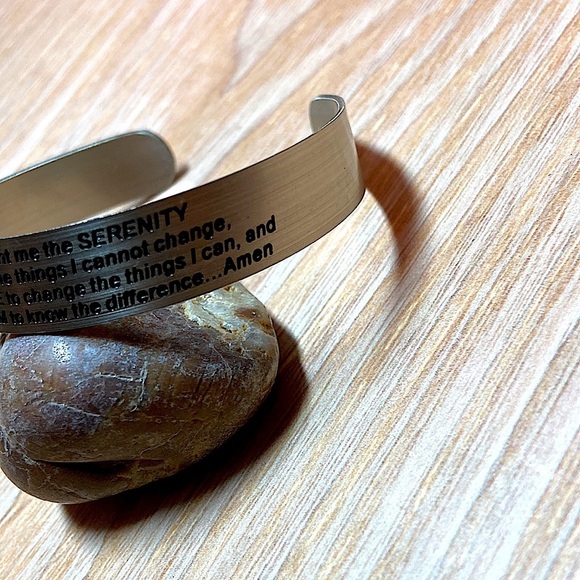 The Serenity Prayer Embossed Brushed Stainless Steel Unisex Cuff Bracelet. - Picture 3 of 4